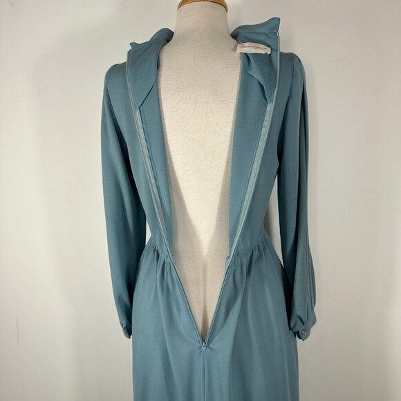 Vtg 80s David Warren Mock Neck Belted Waist Midi Dress Gray Sz 10 Long Sleeve - Picture 12 of 15